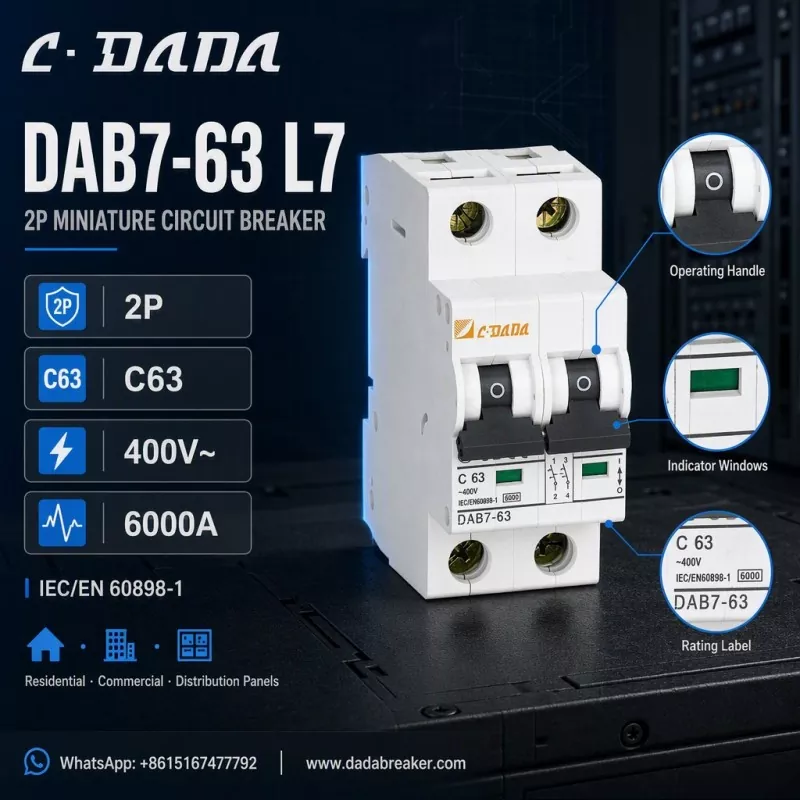 DAB7-63 L7 2P MCB - വിതരണ പാനലുകൾക്കുള്ള വ്യക്തമായ, ഒതുക്കമുള്ള സംരക്ഷണം